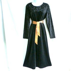 VeLVeT Vintage USA Diane Von Furstenberg Black Maxi Dress Filigree BuRNouT Long